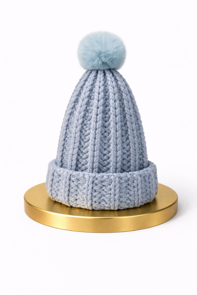 bonnet bleu ciel avec pompon