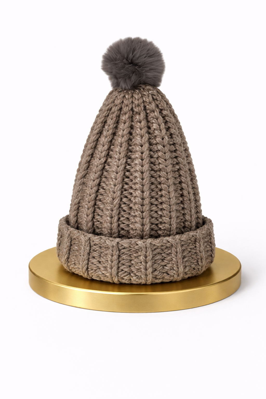 bonnet gris avec pompon