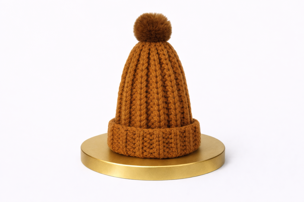 bonnet moutarde fonce avec pompon
