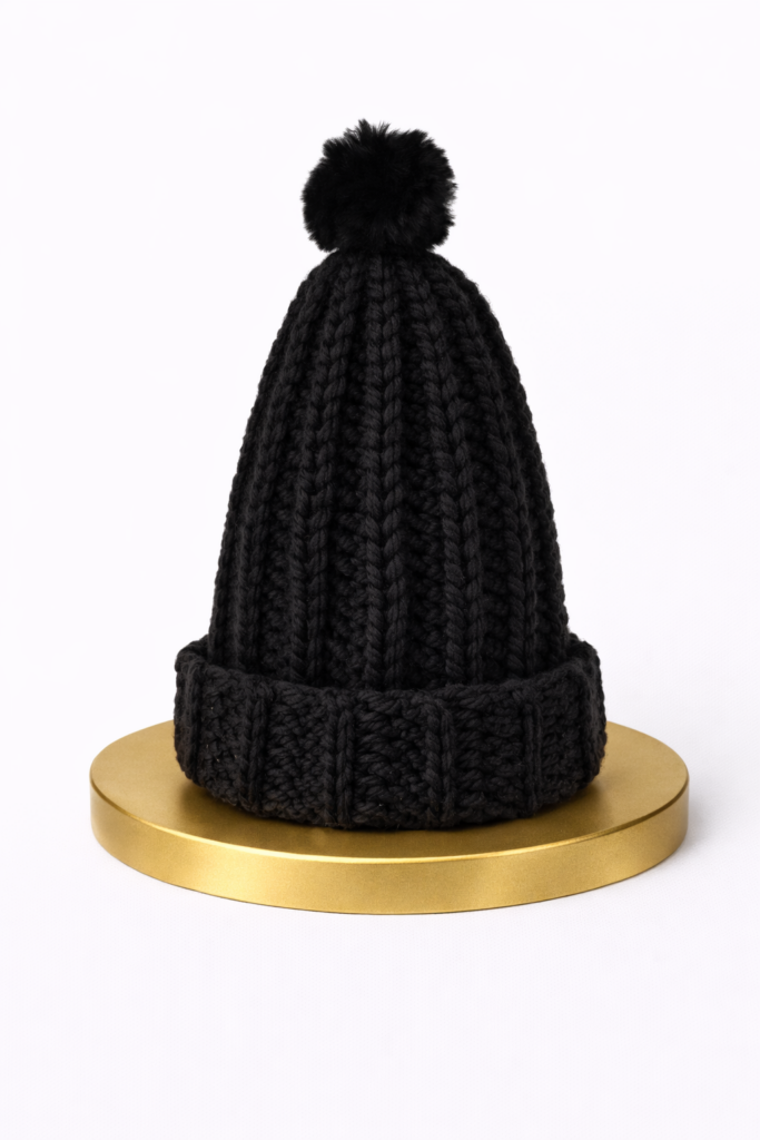 bonnet noir avec pompon