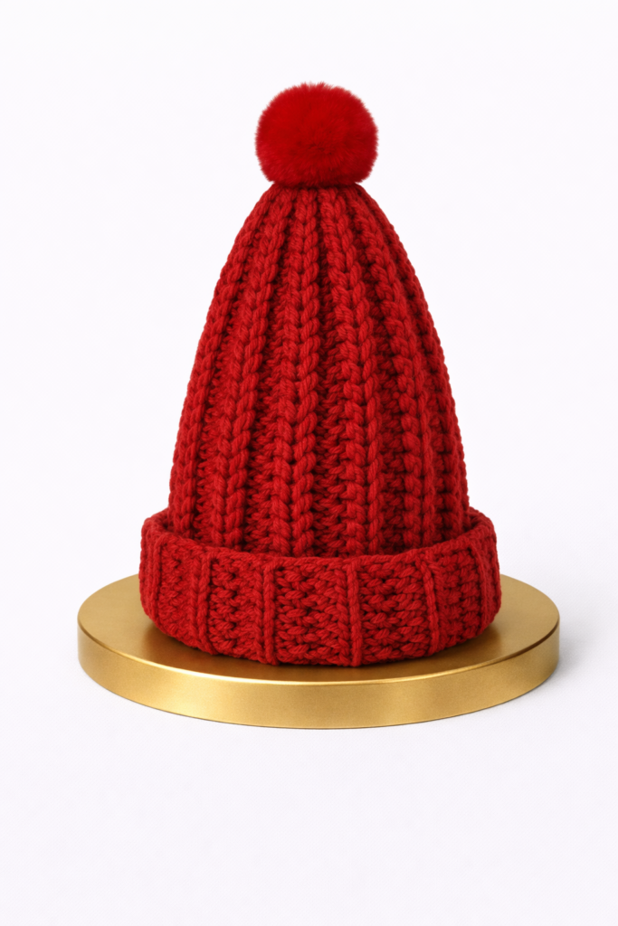 bonnet rouge fonce avec pompon