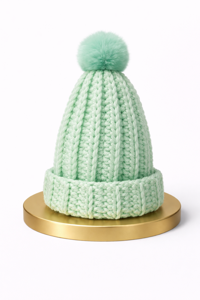 bonnet vert pale avec pompon